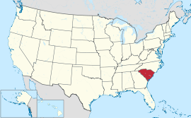 Image of a map of the United States with the state of South Carolina colored in red