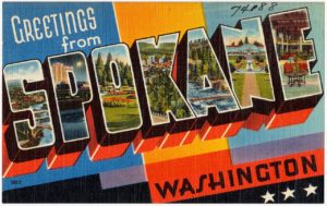 Postcard saying greetings from Spokane, Washington